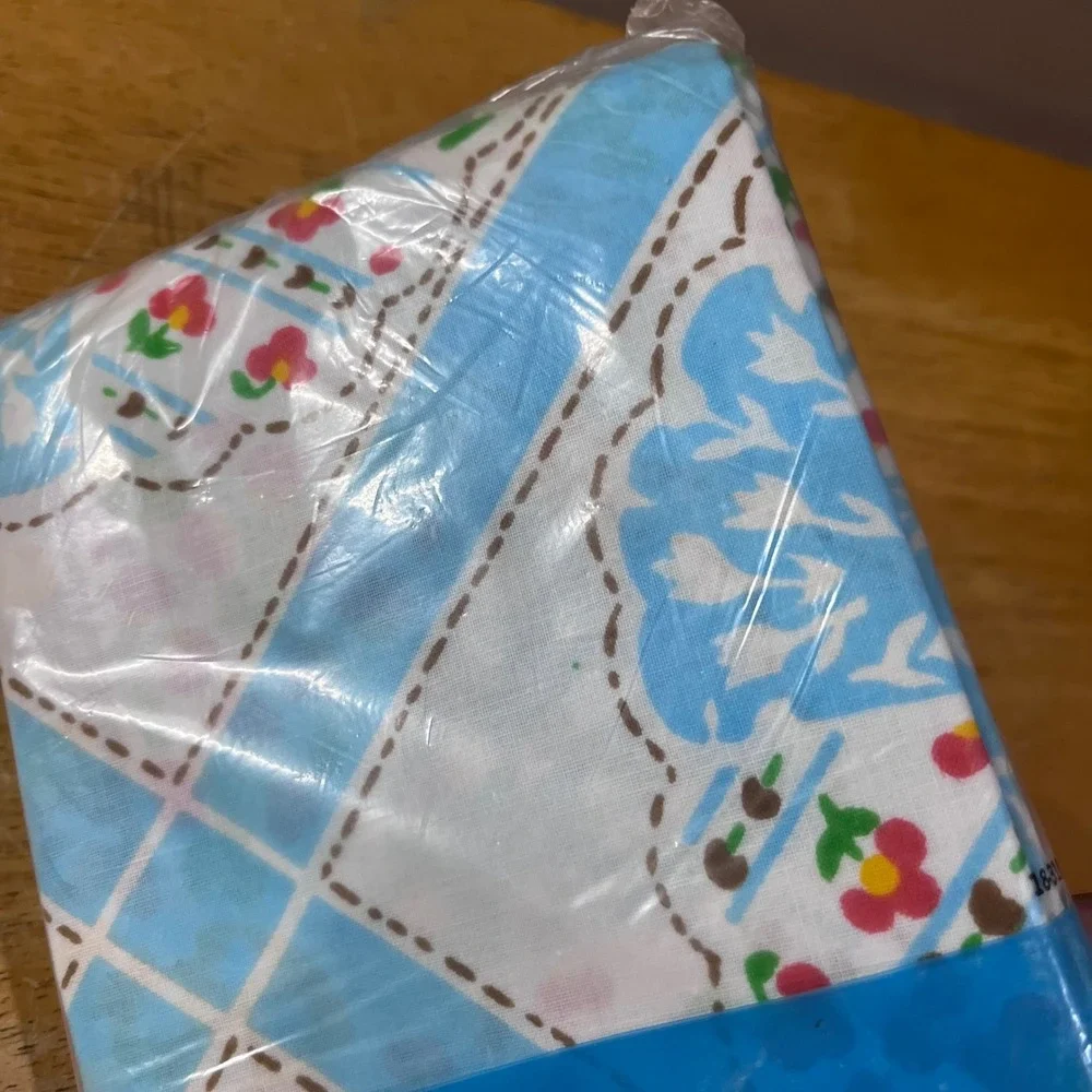 Vtg Montgomery Ward Style House King Pillowcases Set 2 Blue Floral Muslin NEW